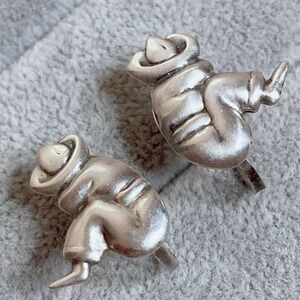 Vintage Sitting Farmer Wearing Hat Figure Mexico Silver Screw Back Earrings